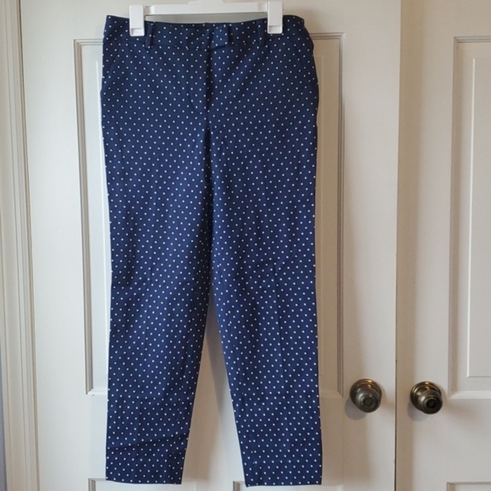 NWT TALBOTS POLKA DOT NAVY BLUE WHITE COTTON STRETCH PREPPY PANTS SIZE 6